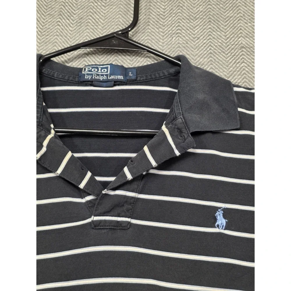 Polo Ralph Lauren Mens Striped Polo Shirt Navy Blue White Size L‎ Short Sleeve